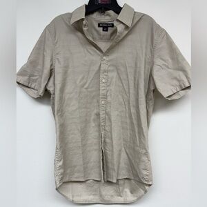 Michael Kors Short-Sleeve Button-Down Shirt in Light Beige